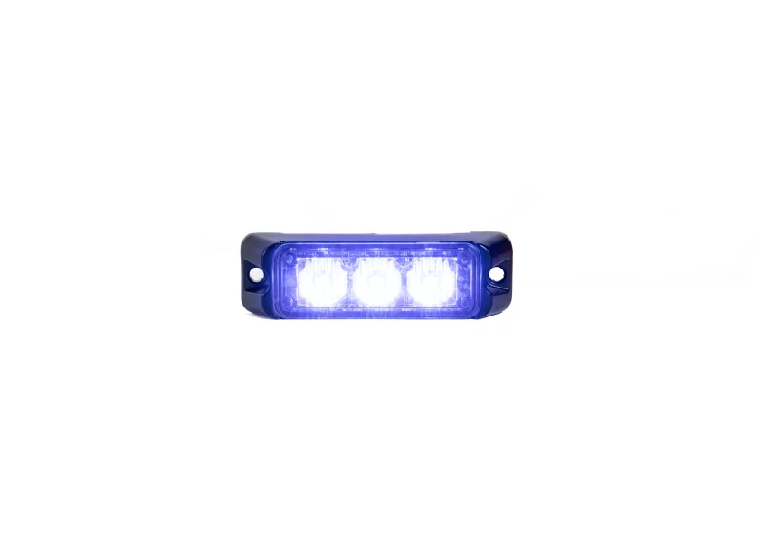 Blauwe 3 LED Directional Warning Light flitser in werking van Marelko