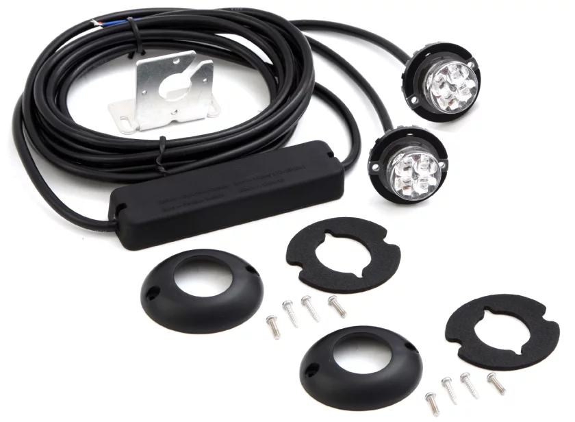 Complete flitserset model 4-2420 met twee LED flitsers, relais, bekabeling en montagebeugels